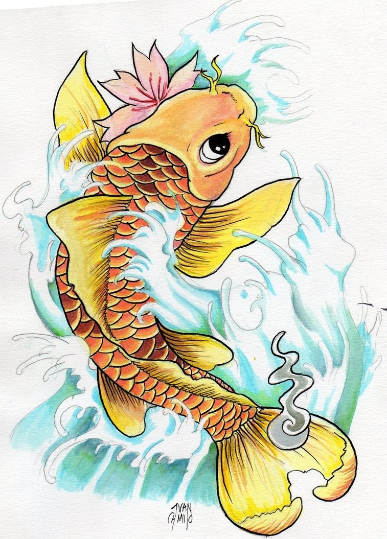 点击大图看下一张：漂亮吉祥的鲤鱼纹身手稿图5