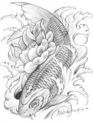 经典漂亮的黑白鲤鱼纹身手稿