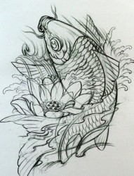 线条感的中国鲤鱼纹身手稿