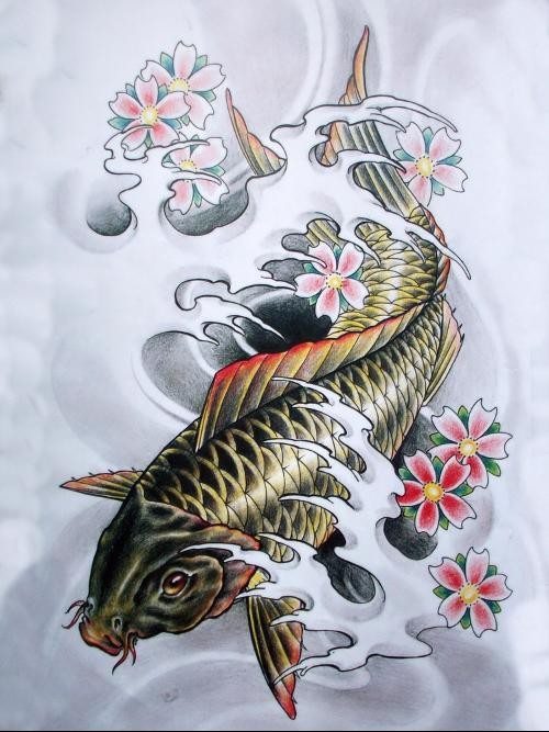 点击大图看下一张：非常漂亮的鲤鱼纹身手稿图3