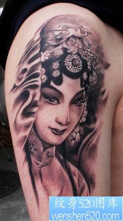 点击大图看下一张：花旦纹身图片：手臂古典戏剧美女花旦纹身图案