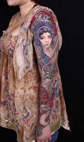 点击大图看下一张：京剧人物 花旦花臂纹身图2