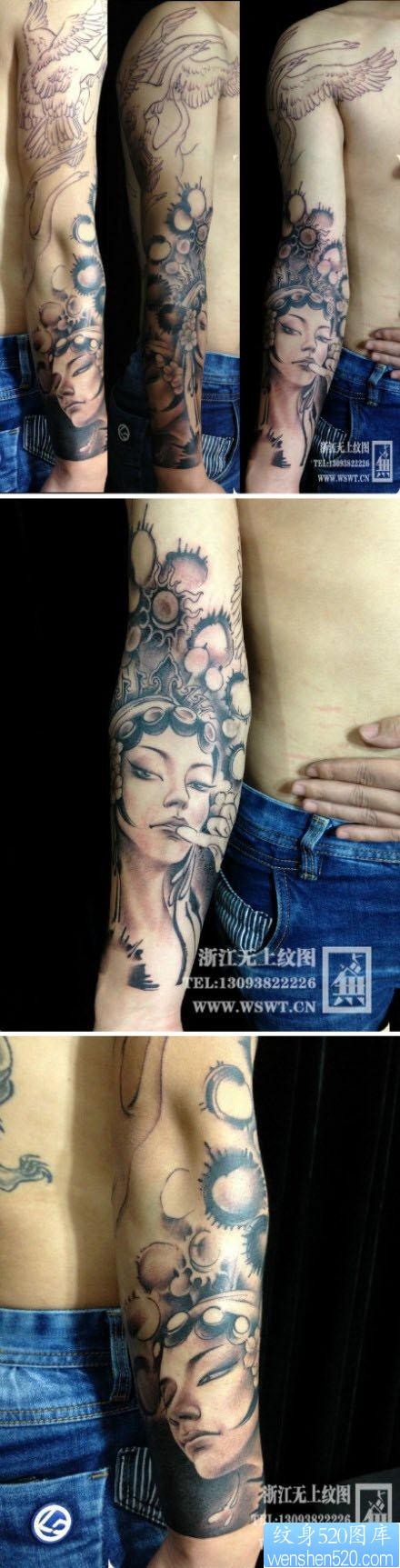 点击大图看下一张：男性手臂漂亮精美的美女花旦纹身图片