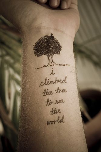 点击大图看下一张：手腕处漂亮的小树英文刺青