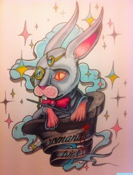 兔子英文纹身手稿图案