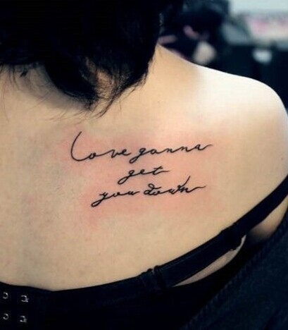 点击大图看下一张：小巧时尚的肩部英文纹身图5