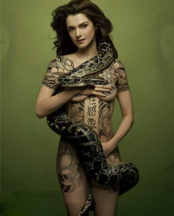 点击大图看下一张：谁敢纹？-性感泼妇手稿+女性纹身蟒蛇摄影作品图2