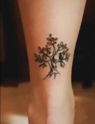 女性脚部彩色小树漂亮刺青