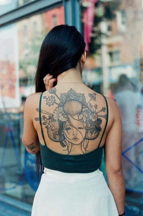 点击大图看下一张：女性背部漂亮的艺妓纹身