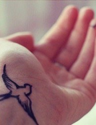 女性手臂上一款小小的梵花图腾纹身
