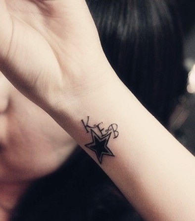 点击大图看下一张：女性手腕小小的星星图腾纹身