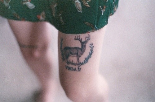 点击大图看下一张：女性腿部小鹿刺青