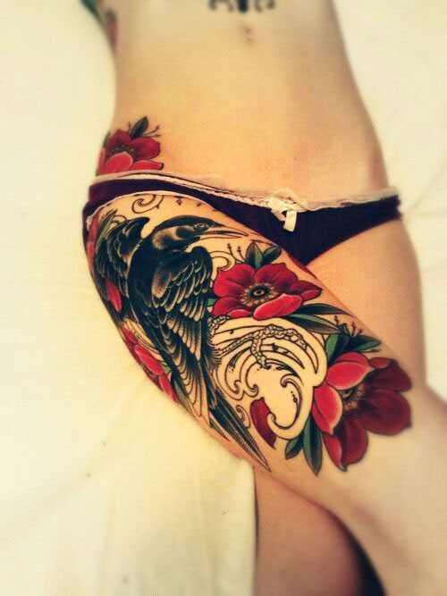 点击大图看下一张：女性腿部彩色花朵刺青图3