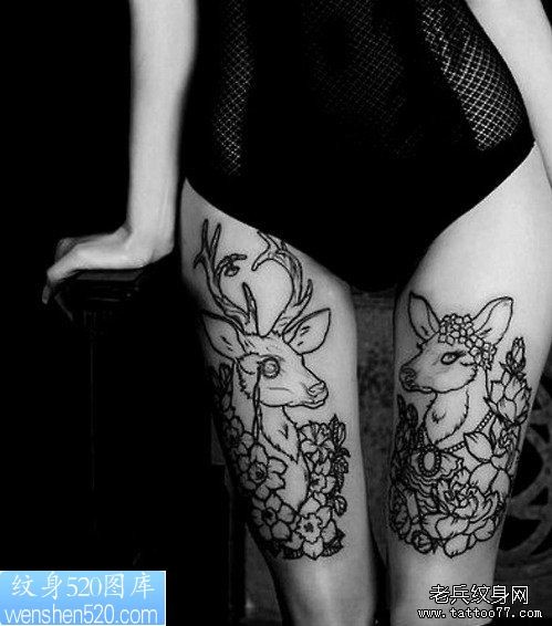 点击大图看下一张：一幅女人腿部羚羊纹身作品