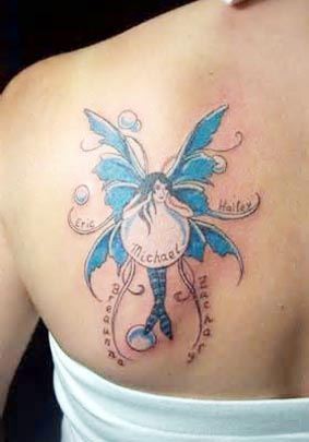 点击大图看下一张：蓝色天使纹身  夏季纹身的首选图案