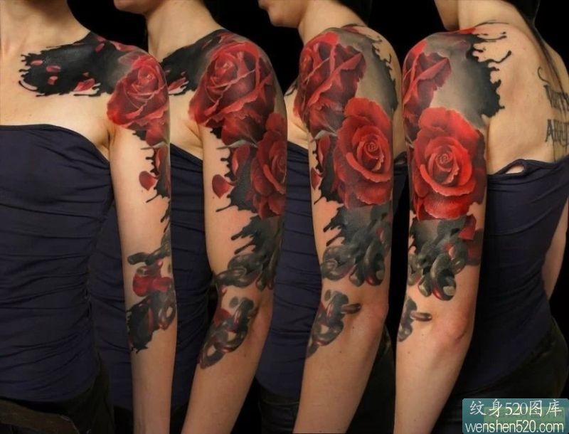 点击大图看下一张：一组娇艳迷人的玫瑰花刺青套图，值得一纹图5