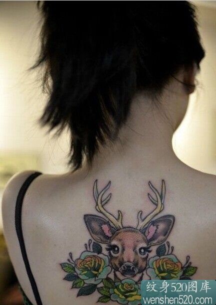 点击大图看下一张：玫瑰可爱小鹿时尚纹身