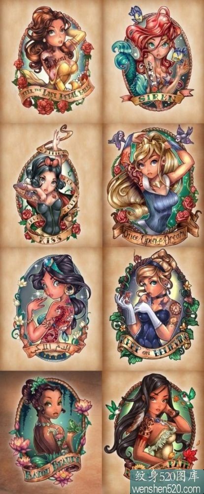 点击大图看下一张：一组迪士尼美女纹身手稿
