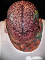 男人脑袋恐怖脑花纹身图片