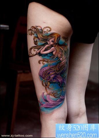 点击大图看下一张：经典超酷超赞的美女腿部美人鱼纹身图案