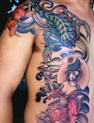 腹部蝎子古典美女纹身图案（经典）