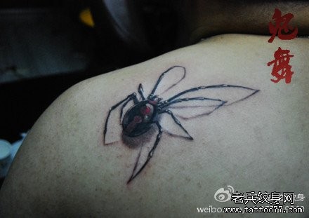 点击大图看下一张：男生肩背超酷的蜘蛛纹身图片