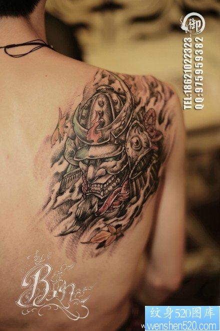 点击大图看下一张：男性肩背很酷的般若武士纹身图片
