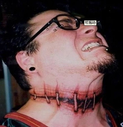 点击大图看下一张：潮流男神颈部个性纹身图3
