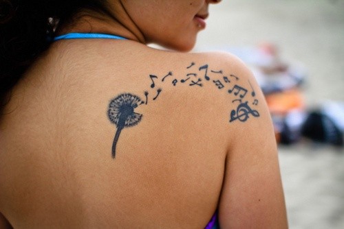 点击大图看下一张：女孩肩部非常好看的蒲公英纹身图3