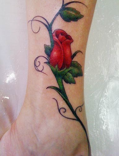 点击大图看下一张：脚踝部漂亮的玫瑰纹身图5