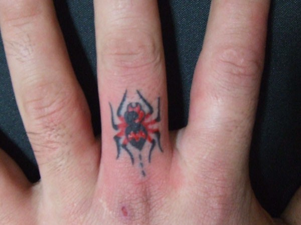 点击大图看下一张：手指上唯美漂亮的蜘蛛纹身图2