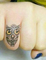 手指上可爱的猫头鹰纹身