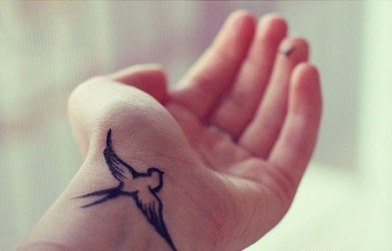 点击大图看下一张：手腕漂亮小巧的燕子纹身