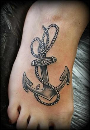 点击大图看下一张：脚背背上漂亮的船锚纹身