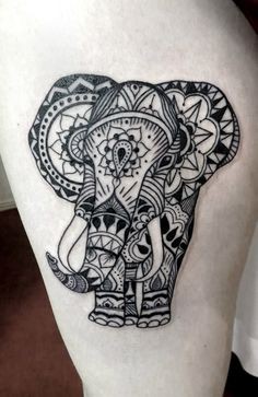 点击大图看下一张：腿部美丽漂亮的大象纹身图案图2