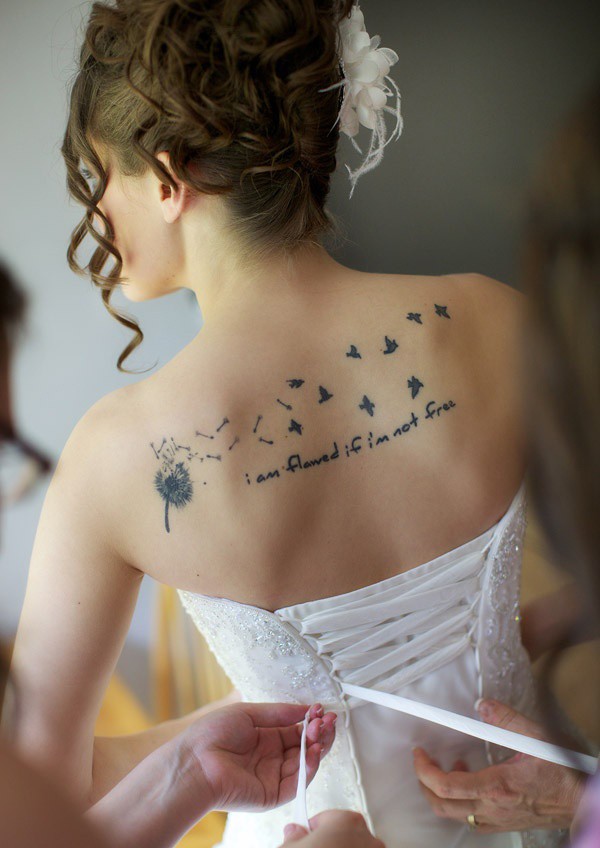 点击大图看下一张：一组女性背部简约唯美的蒲公英纹身图案图3