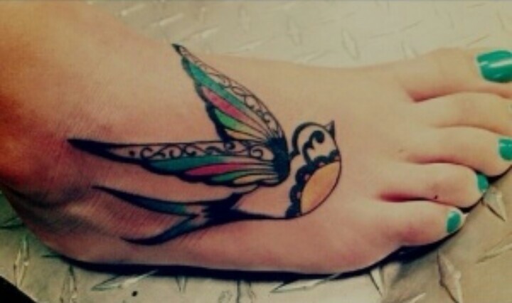 点击大图看下一张：一组脚背小燕子纹身图片