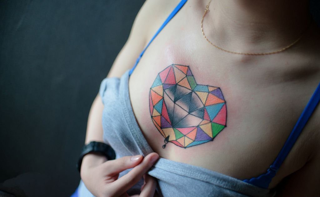 点击大图看下一张：女性胸部三角形星空图案图4
