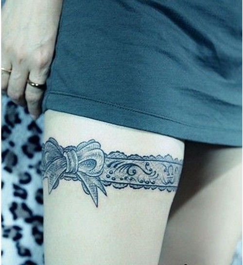 点击大图看下一张：漂亮的蝴蝶结女生大腿纹身图5