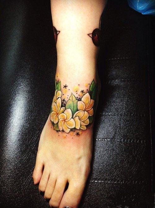点击大图看下一张：漂亮的花朵女生脚部纹身