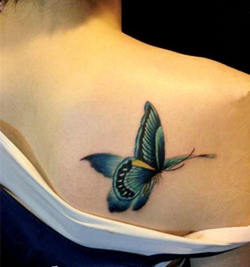 点击大图看下一张：女生后背的翩翩蝴蝶纹身图2