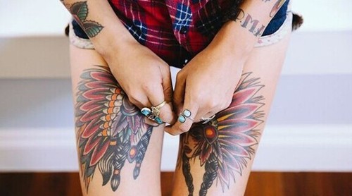 点击大图看下一张：个性经典的女生大腿纹身