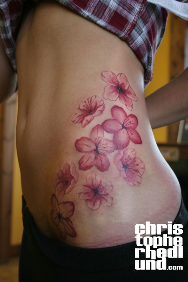 点击大图看下一张：美女腰部唯美漂亮的梅花纹身图4