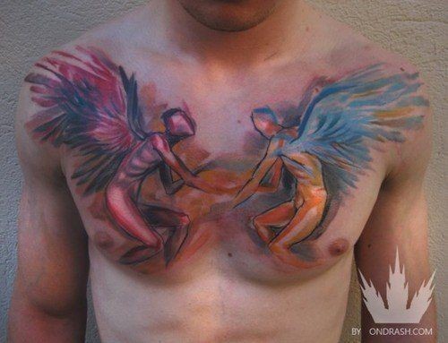 点击大图看下一张：男士胸部非常有个性的纹身图案图4