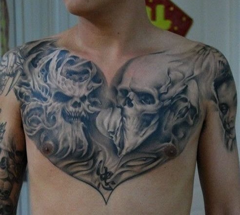 点击大图看下一张：男士胸部超级帅气的骷髅纹身图4