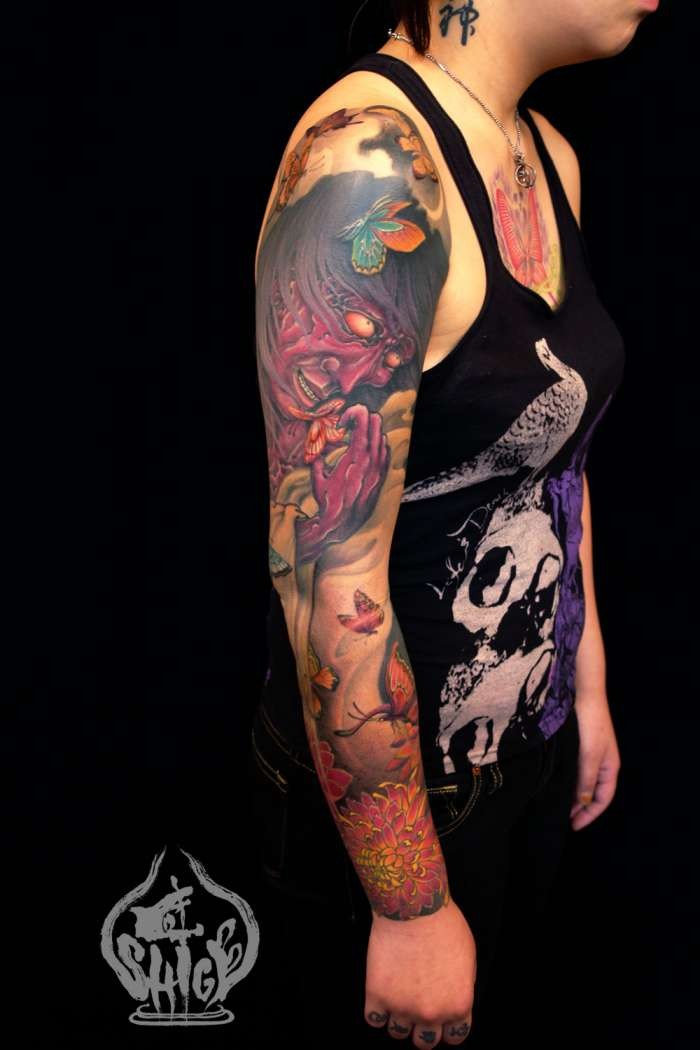 点击大图看下一张：个性鲜明的传统花臂纹身图3