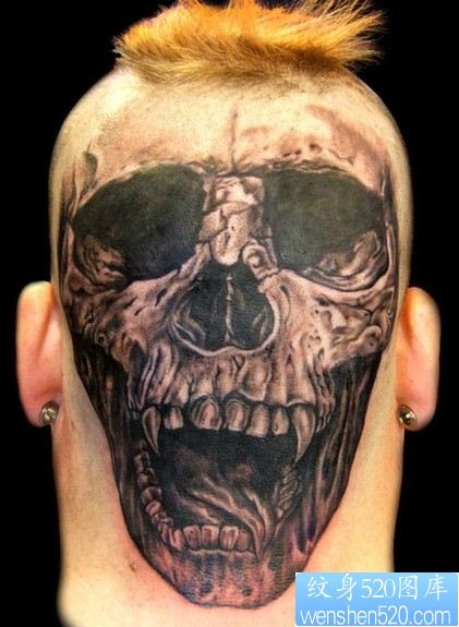 点击大图看下一张：头部纹身图片：头部欧美骷髅纹身图片作品