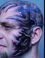 点击大图看下一张：头部纹身图片：头部欧美恶魔纹身图片纹身作品