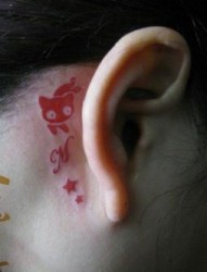 头部纹身图片：头部可爱图腾猫咪五角星纹身图片纹身作品
