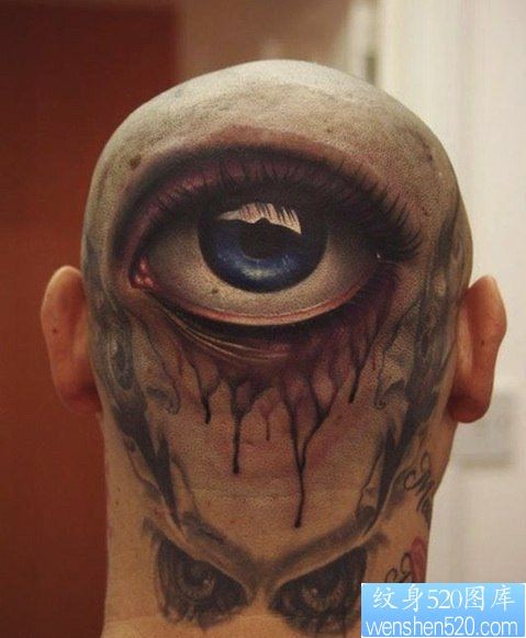 点击大图看下一张：头部超酷经典的一幅眼睛纹身图片